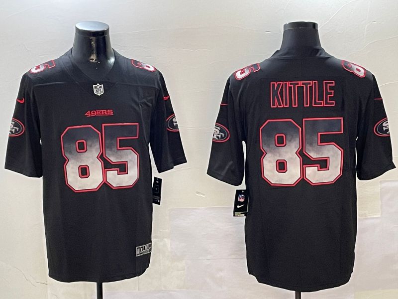 Men San Francisco 49ers #85 Kittle Black Nike Smoke Fashion 2024 Limited NFL Jersey style 1